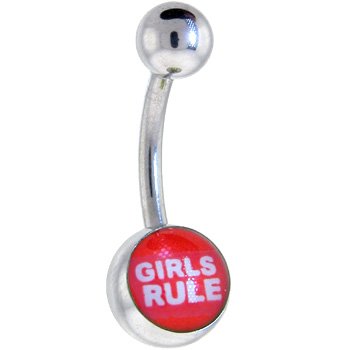 31HIxw%2B1cuL Red and White GIRLS RULE Logo Belly Button Ring