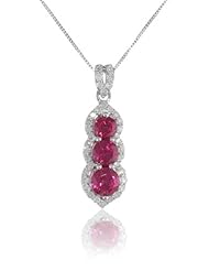 14k White Gold Gemstone and 1/3 cttw Diamond 3 Stone Pendant Necklace, 18"