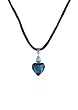 Necklace - N72 - Heart Shape Murano Style Glass ~ Black and Aqua Blue Stripe