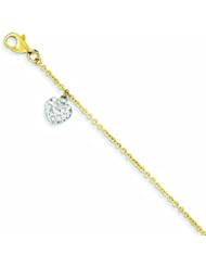 Genuine 14K Two-Tone Heart Dangle Bracelet 7.25 Inches 2 Grams Of Gold 100% Satisfaction Guaranteed.