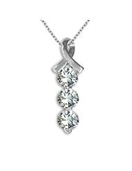 1.00 CT Diamond Three Stone I1 Ribbon Pendant 14K Yellow Gold / White Gold Chain