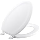 KOHLER K-4647-0 Stonewood Molded-Wood with Color-Matched Plastic Hinges Elongated Toilet Seat, White
