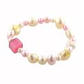Freshwater Pearl and Cube Bead Stretch Bracelet - Pink/ Multicolor