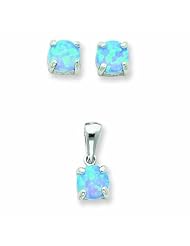 Sterling Silver Created Opal Pendant & Earring Set