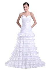 A-line Strapless Sweetheart Spring Fall Beaded Tiered Applique  Taffeta Wedding Dress  with a Court Train  With Ruffles
