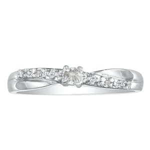 10K White Gold Diamond Promise Ring, Crossover Band, Available Ring Sizes 4-10, Ring Size 5