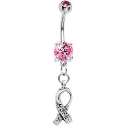 Handcrafted Pink Gem Breast Cancer Belly Ring