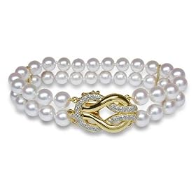 6.5x7mm AAA Quality Japanese Akoya Double Strand Bracelet - 8 inches (Loop Clasp)