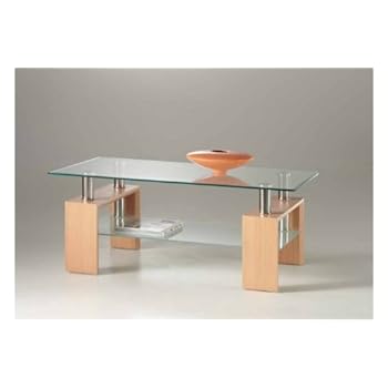 SOLDES - Table basse en verre DESIGN chêne L.100 x P.60 x H.45 cm