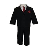 Boy Black Dress Suit - 5 Pc Christmas Suit with Red Tie (9M - 7) NEW