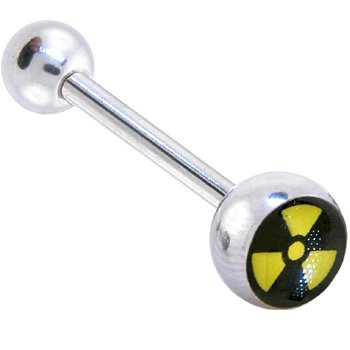 Black and Yellow RADIOACTIVE SYMBOL Logo Barbell Tongue Ring