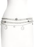 GUESS Multi Row G Charm Chain Belt with Blue P