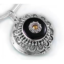 Sterling Silver Black Onyx Brass Shield Poison Locket Pendant by 