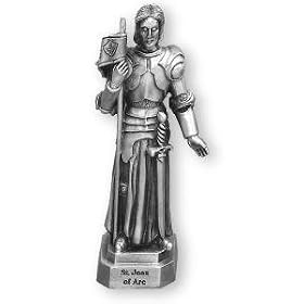 Fine Pewter Saint Joan of Arc 3.5-inch Statue and Prayer Card