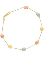 14K Tri-Color Gold 7.25 Inch Textured Tube Pebble Bracelet with Lobster Clasp