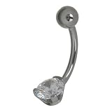 Ti Prong-set Faceted Gem Curved Barbell: 14g 1/2, 3/16 Ti Ball & 6mm White CZ Gem
