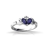 14K White Gold Genuine Pear Sapphire Celtic Claddagh Ring