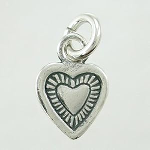 Little Double Sided Heart Charm with Lined Border in Sterling Silver, #9036