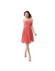 Strapless Knee Length  Beaded Sequined Draped Chiffon Homecoming Dress  With Ruffles