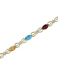 14kt Yellow Gold Oval Multi Color and Diamond Bracelet