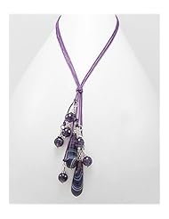 Purple Cotton Semi GemStone Beads Necklace In Brass