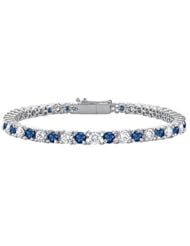 Diffuse Sapphire and Cubic Zirconia Prong Set 10K White Gold Tennis Bracelet 3.00 CT TGW