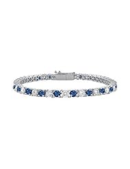 Sapphire and Diamond Tennis Bracelet 14K White Gold 3.00 CT TGW