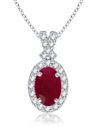 1.72 ct Oval Ruby and Diamond Vintage Pendant Necklace