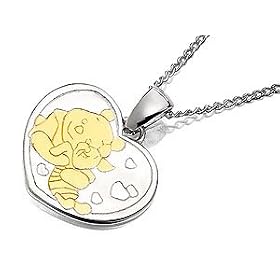 Disney Gold Plated On Sterling Silver Winnie The Pooh And Piglet Heart Pendant And Chain