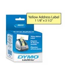DYMO LabelWriter Address Labels, Yellow, 1-1/8" x 3-1/2", 1 Roll/Box,130 Labels/Roll (30255)