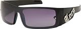 Locs Wide Arm Hidden Frame Smoke Lens Wrap Fashion Sunglasses with Large Silver Logo Accent ( Choose from 2 Colors ) - Clearance Sale !