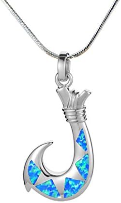 Heavy Weight 18" Hawaiian Sterling Silver and Blue Opal Fish Hook Necklace
