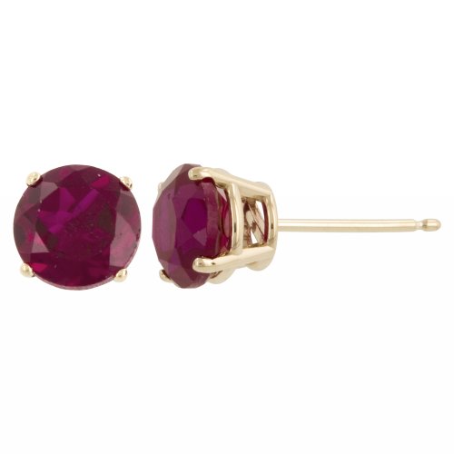 14k Yellow Gold 6mm Round Created Ruby 4-Prong Stud Earrings