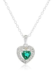 Sterling Silver Created Emerald Heart Shape Pendant Necklace