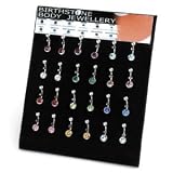 New Womens 12 Black Birthstone Navel Bar Display Board
