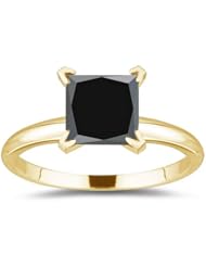 1/2 (0.46-0.55) Cts AA Princess Cut Black Diamond Ring in 14K Yellow Gold