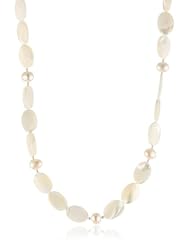 Sterling Silver Bead, Mother-of-Pearl Oval Disc and White Freshwater Cultured Pearl Necklace, 18"