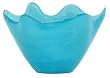 Colorful Recycled Art Glass Small Aqua Blue Wave Rim Bowl 8"D, 5"H