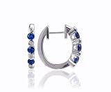 14k White Gold Diamond & Blue Sapphire Hoop Earrings