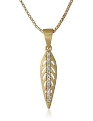 Gold Plated Leaf with Cubic Zirconia Center Pendant Necklace, 18"