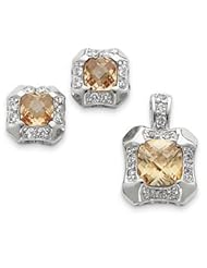Sterling Silver Champagne & Clear CZ Pendant & Earring Set