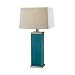 Leatherette Table Lamp with Square Base and Shade - Blue