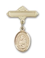 14K Gold Baby Badge with Our Lady of Prompt Succor Charm and Polished Badge Pin