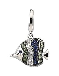 14Kw/Black Rhodium Plated Genuine Blue Sapphire,Tsavorite And Diamond Charm 14K White 65997