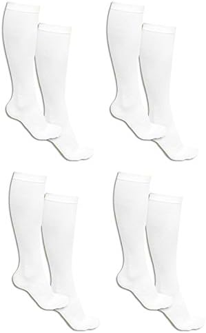 Pack of 4 White Pairs Which Is 8 Knee to Upper Calf High Compression Socks for Men with Shoe Sizes From 7-11 USA