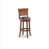 29"H Swivel Bar Stool with Woven Back Design in Brush Oak Finish