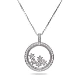 Eve's Addiction Floating CZ Stars Sterling Silver Circle Pendant