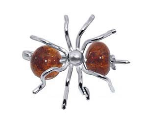 .925 Sterling Silver Amber Spider Pin Beast Brooch 25mm Long and 25mm Wide