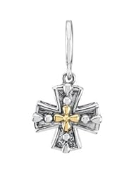14K Yellow Gold Sterling Silver Cross Charm Pendant - 15.8mm