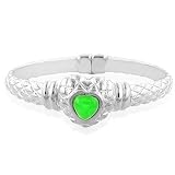 Sterling Silver Bangle w/ Green Jade Heart 7.5